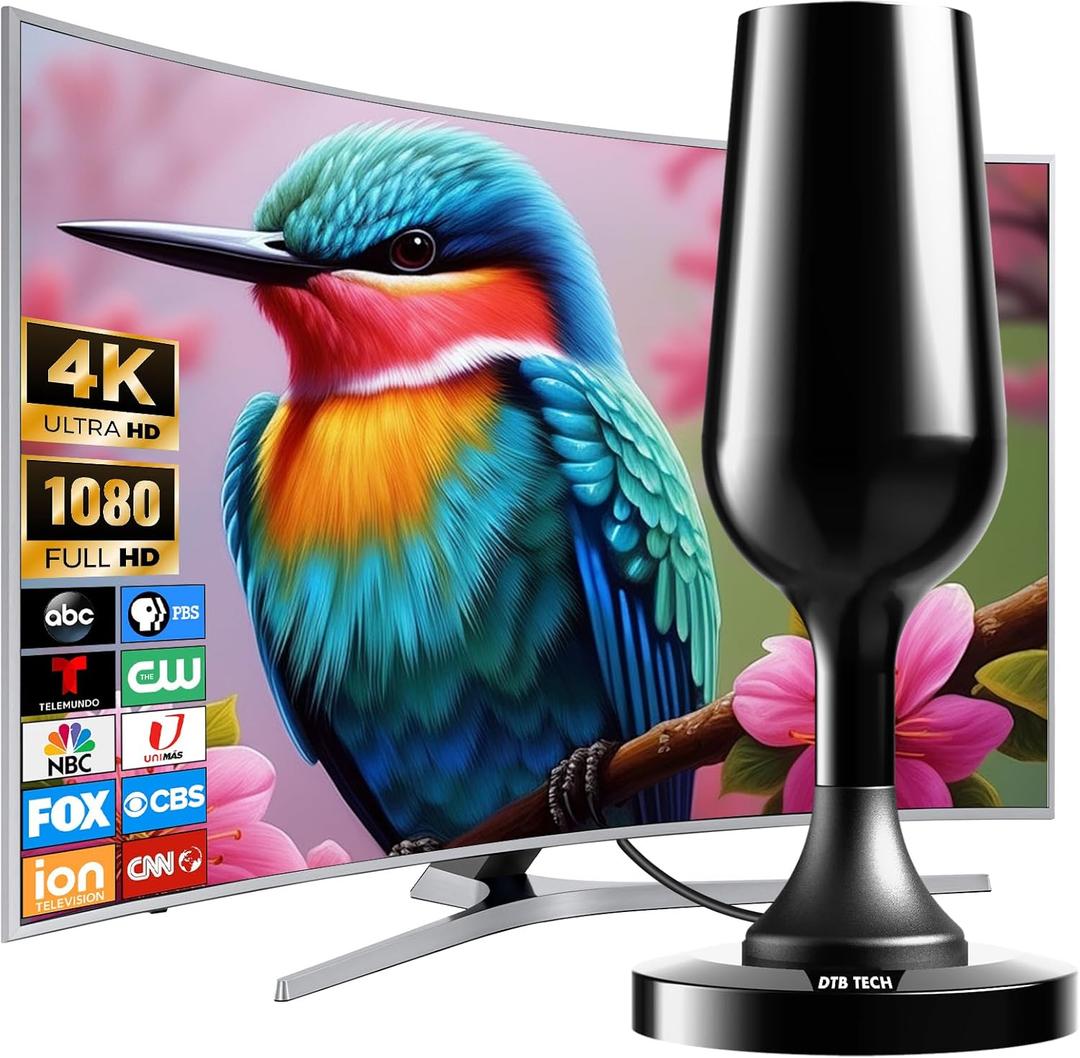 Digital Antenna for TV Without Cable, 2025 Upgrade TV Antenna for Smart TV Indoor with Strong Magnetic Base, 250+ Miles Reception TV Antenna for Local Channels Supports 4K 1080P All TVs - 10FT Cable