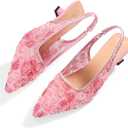Elegant Lace Kitten Heels for Women - Slingback Pointed Toe Floral Mesh Dress Shoes - Low Heel Formal Wedding Guest Party Sandals (Size 8)