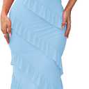 HOCILLE Women's Sexy V Neck Bodycon Spaghetti Strap Elegant Ruffle Maxi Cocktail Party Dresses, M, Baby Blue