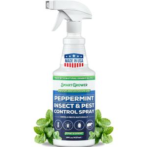 All Natural Peppermint Oil Insect & Pest Control Spray Repels Mice, Spiders, Ants, for Home, Indoor, Outdoor, Garden Maximum Strength Smart Grower Ready to Use 16 FL OZ