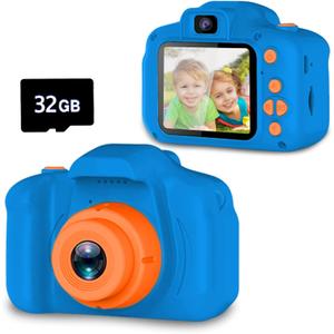 Seckton Upgrade Kids Selfie Camera, Christmas Birthday Gifts for Boys Age 3-9, HD Digital Video Cameras for Toddler, Portable Toy for 3 4 5 6 7 8 Year Old Boy with 32GB SD Card-Navy Blue (navy blue)