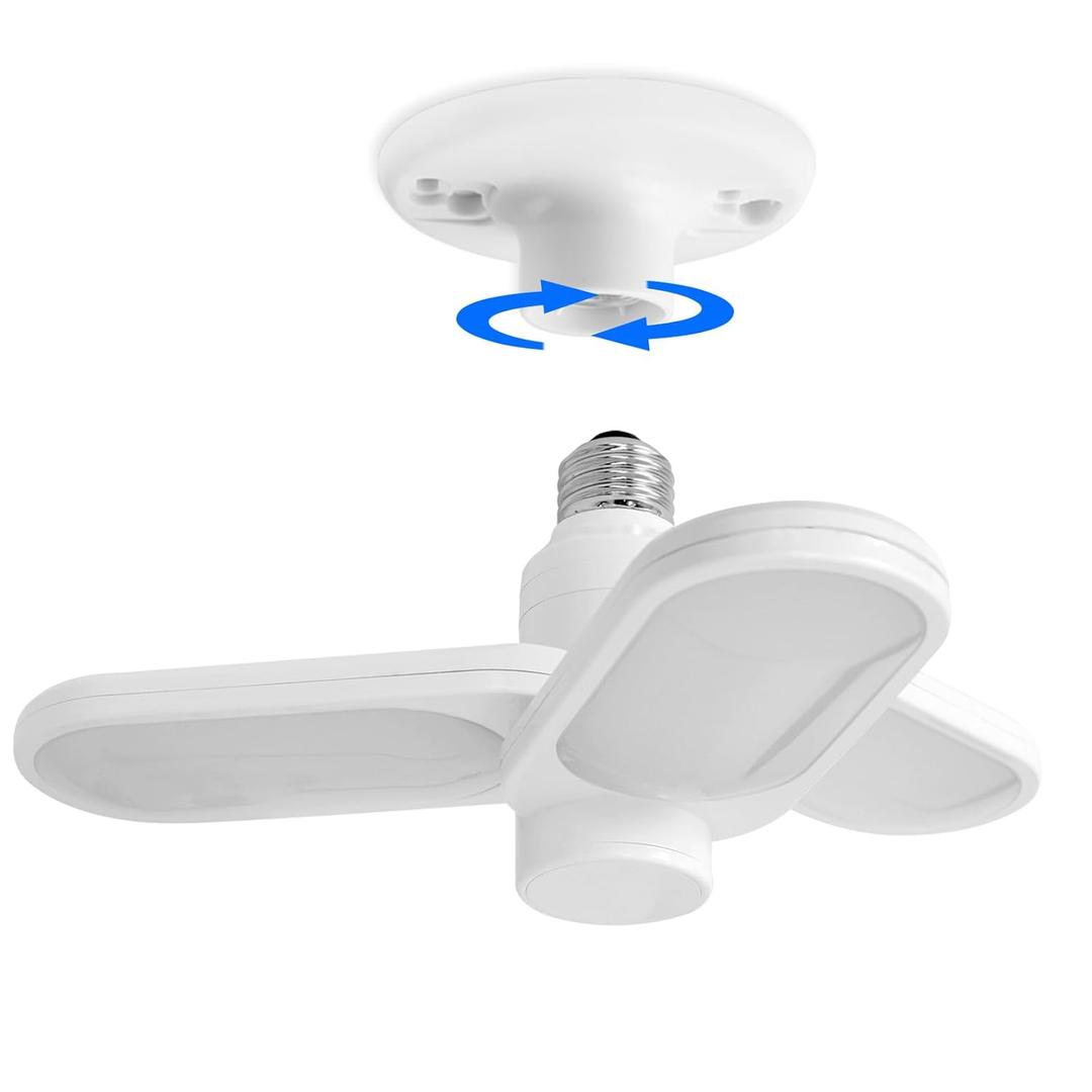 Energetic LED Garage Ceiling Light-E26 Screw in Ceiling Light Socket-3 Deformable Panels-5000K Daylight-30W-Basement-Shop-Workshop-Warehouse-Barn-ETL-White-1 Pack