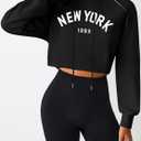 Hilinker Women's Graphic Cropped Hoodies Pullover Casual Cute Long Sleeve Workout Tops Black X-Large 