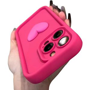 Love Heart Cute 3D Shockproof Thick Soft Silicone Case for Women Girls Compatible with iPhone Case (Pink,iPhone 16 Pro)
