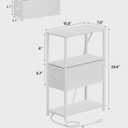 TUTOTAK Small Narrow End Table with Charging Station, Set of 2, Side Table with Outlets, Nightstand with Cloth Drawer, Couch Table, for Living Room, Bedroom, Bedside, White TB01BW058, 24.8 inches x 15.8 inches x 7.8 inches