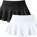 OQQ Women 2 Piece Mini Skirts 2 in 1 Flowy Sexy Basic Stretchy Flared Casual Skirts (Medium, Black White)