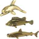 SnowOwl Small Brass Sculpture Solid Metal Statue Ornament Mini Animal Insects Figurine for Home Office Garden Desktop Decor 3PCFish (Gold-8)