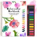 Watercolor Workbook, Water Coloring Book, 12 Different Patterns of Original DIY Designs, 12 Colors Watercolor Paint Set with Brush, Beginner-Friendly Watercolor Workbooks