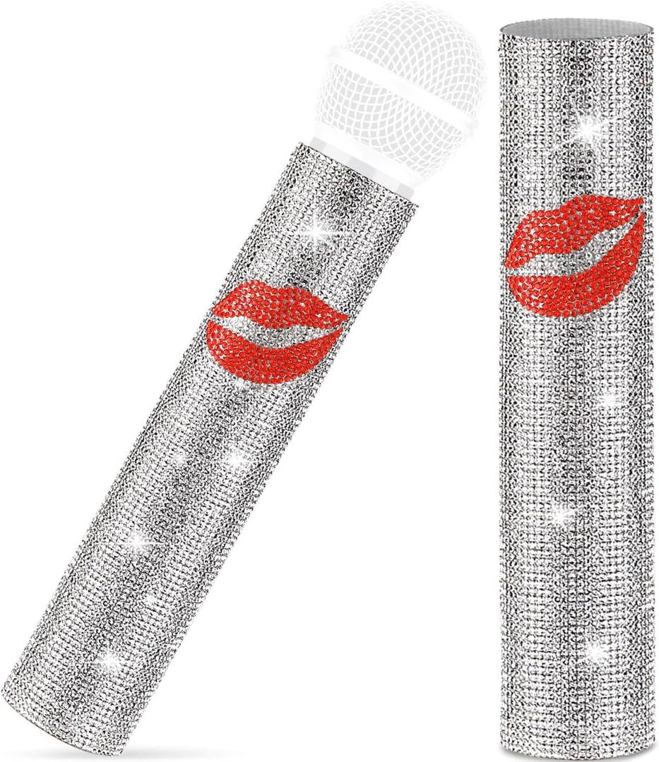 Facmogu Mic Not Included Silver Rhinestones Microphone Cover, Universal Red Lips Glitter Decor Sleeve, Sparkly Bedazzled Rhinestone Mic Cover Cordless Handheld Shining on Tours & Show Facmogu Mic Not Included Silver Rhinestones Microphone Cover, Universal Red Lips Glitter Decor Sleeve, Sparkly Bedazzled Rhinestone Mic Cover Cordless Handheld Shining on Tours & Show