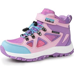 R CORD Kids Hiking Boots Waterproof Non-Slip for Outdoor Lace-Up Closure Girls Hiking Boots Durable TPR Traction Outsole Kids Hiking Shoes US 1