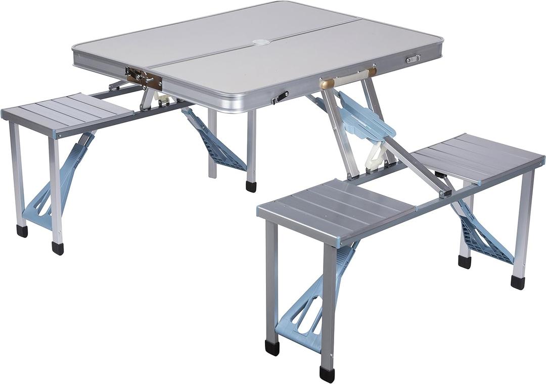 Trademark Innovations Portable Aluminum Folding Picnic Table with 4 Seats