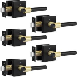 goldenwarm 5 Pack Black and Gold Interior Door Handles, Heavy Duty Privacy Door Handle Levers, Black and Gold Door Handles Interior for Bedroom and Bathroom(Square, Zinc Alloy)