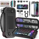 Switch 2 Accessories 8 in 1 Bundle, Carrying Case for Switch 2/Switch/OLED, 3xProtective Cover, 2xSwitch 2 Protectors, 4 Thumb Caps, Earbuds, Stylus, Card Holder, USB Cord for Nintendo 3DS & 2DS Games