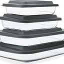8Piece Deep Glass Baking Dish Set with Plastic lids,Rectangular Glass Bakeware Set with Lids, Baking Pans for Lasagna, Leftovers, Cooking, Kitchen, FreezertoOven and Dishwasher, Gray