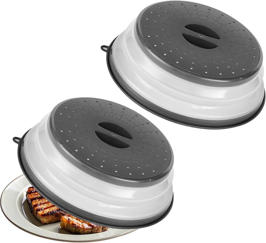 VEVOR Microwave Splatter Covers, 2 Pack 10.4" Collapsible Microwave Lid for Food, 300F Heat-Resistant PP Splatter Guard for Plate Dish, Multi-Use Kitchen Colander Gadget for Washing Fruits Vegetables