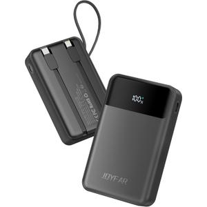 JOYFAR Portable-Charger-Power-Bank Travel Essentials Battery Pack USB C 30000mAh Built in Cable 22.5W Phone Fast Charging Powerbank Compatible with iPhone 16 15 14 13 12 11 iPad Samsung Google (Black)