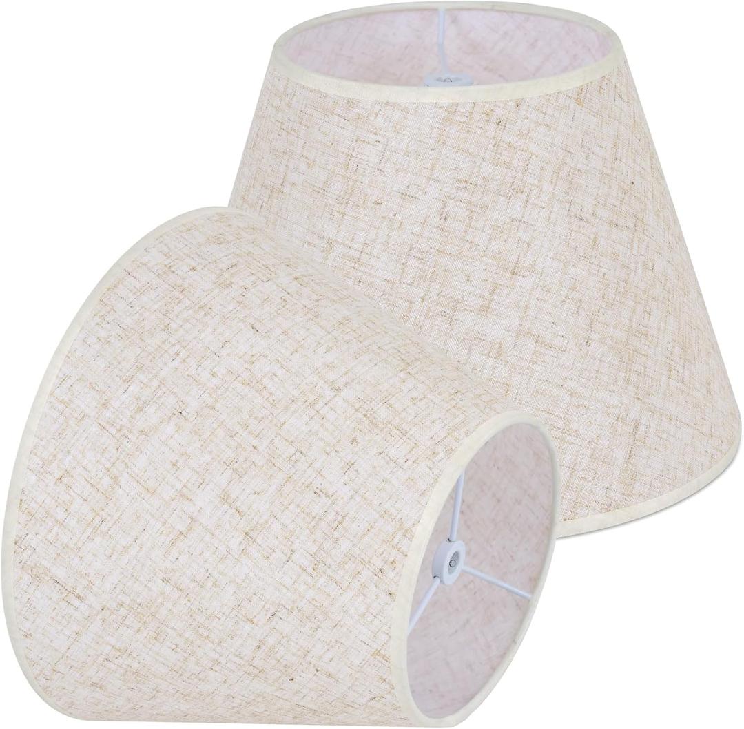 Beige Lamp Shades Set of 2 for Table Lamps, 6" Top x 10" Bottom x 7" High Linen Small Lamp Shades,Beige Modern Fabric Lampshades, Replaceable Spider Fitter Home Decor Shade