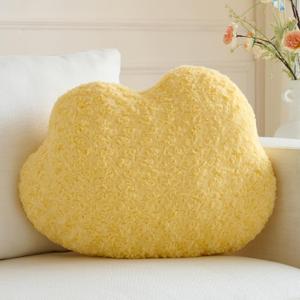 Cloud Pillow, Decorative Cloud Shaped Throw Pillow for Couch Bed, Cotton Fill, Cozy Plush Cushion for Bedroom Living Room Home Decor (Goose Yellow, 14.9 x 11.4 Inches)
