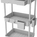 3 Tier Rolling Utility Cart with Drawer,REBECAT Utility Cart Made of Multifunctional Storage Organizer Tool for Kitchen,Bathroom,Living Room,Office(Gray) (Gery)