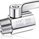 Shower Head Shut Off Valve 304 Stainless Steel Mini Ball Valve(1/2" Female X Male) NPT Thread Water Flow Control Valve Regulator