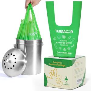 Compost Bags, Handle Tie Food Scrap Bags 3 Gallon,100 Count,Certified by BPI and ASTM D6400, Kitchen Compost Bin Compatible