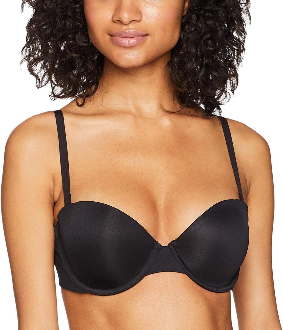 Maidenform Self Expressions Strapless Demi Bra, Smoothing Underwire Bra, 5-Way Convertible T-Shirt Bra (34D, Black)