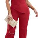 Ekaliy Womens 2 Piece Outfits Short Sleeve Tops Dressy Pant Sets Business Casual Outfits (Red, XXL)