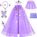 Princess Cape Set for Little Girl, 11PCS Princess Dress Up Clothes Cape Clock with Skirt for Girl 3-8 Birthday Gift (Purple)