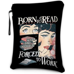 Funny Book Sleeve with Zipper, Born to Read Book Lover Gift for Teen Women Girl, Black