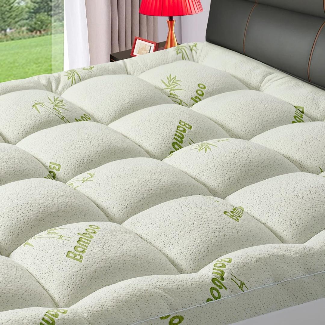 Premium Viscose Made from Bamboo Queen Size Mattress Topper for Back Pain, 1200 GSM Quilted Fitted Extra Thick Mattress Pad,Pillow Top Mattress Cover with Deep Pocket Up to 21 Inches60 * 80inch (White)