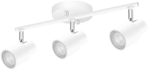 BoostArea LED 3 Light Track Lighting Kit, White 3 Way Ceiling Spot Lighting, Flexibly Rotatable Light Head for Kitchen, Living Room, Bedroom, GU10 Bulb Not Included
