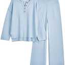 LILLUSORY Lounge Sets Womens Two 2 Piece Matching 2026 Fall Fashion Must Have Comfy Airport Outfits Clothes Clothing Trendy Knit Sweater Loungewear Travel Sweatsuit Sweat Suit Sets, Light Blue, XL