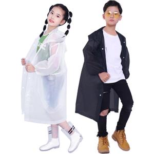 Kids Rain Jacket, 2 Pack Rain Ponchos for Kids - Reusable Raincoats for Boys and Girls Waterproof Outdoor Rain Gear (6-11 Years, G: White + Black)