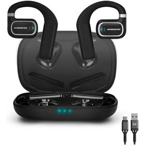 Monster Clarity Air 2.0 Open Ear Wireless Earbuds, Air Conduction, Touch Controls, Built-in Microphone, 28H Playtime, Lightweight Comfortable Fit, Built-in Ear Hooks, Running