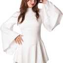 White Long Sleeve Mini Dress for Womens Adult Teens Sexy Princess Robe Cosplay Halloween Costumes, XL, White
