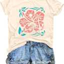 Vintage Wildflowers Graphic Shirt Women's Casual Holiday Short Sleeved T-Shirt Boho Floral Printed Tee Fall Tops