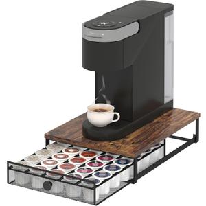 Sedegn Coffee Pod Holder Counter Coffee Vertuo Capsules Storage Organizer with Sliding Drawer Compatible For 35 K-Cup Pods No Assembly Needed Rustic Brown