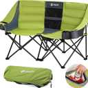 VILLEY Double Camping Chair w/Cooler Bag, Extra Wide Loveseat, Heavy Duty Padded Camping Couch, Portable Folding Chair w/Carry Bag Steel Frame Cup Holders for Camp Lawn Picnic Sports, Support 600LBS, 54"w X 25-1/2"d X 39"h