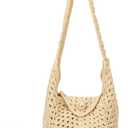 Crochet Beach Bag Summer Knit Crossbody Bags for Women Vacation Purse Mesh Woven Shoulder Bag