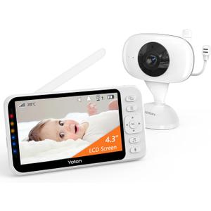 YOTON Baby Monitor no WiFi, 4.3" Baby Monitor Camera with 4X Zoom, 1.8m USB-C Charging Cable, Infrared Night Vision, Two Way Audio, Rechargeable 1500mAh Battery, for Baby/Pet (White)