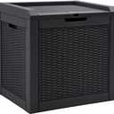 YITAHOME 32 Gallon Rattan Deck Box, Indoor Outdoor Storage Box for Patio Furniture, Pool Accessories, Cushions, Garden Tools, Sports Equipment, Waterproof Resin with Lockable Lid & Side Handles, Black
