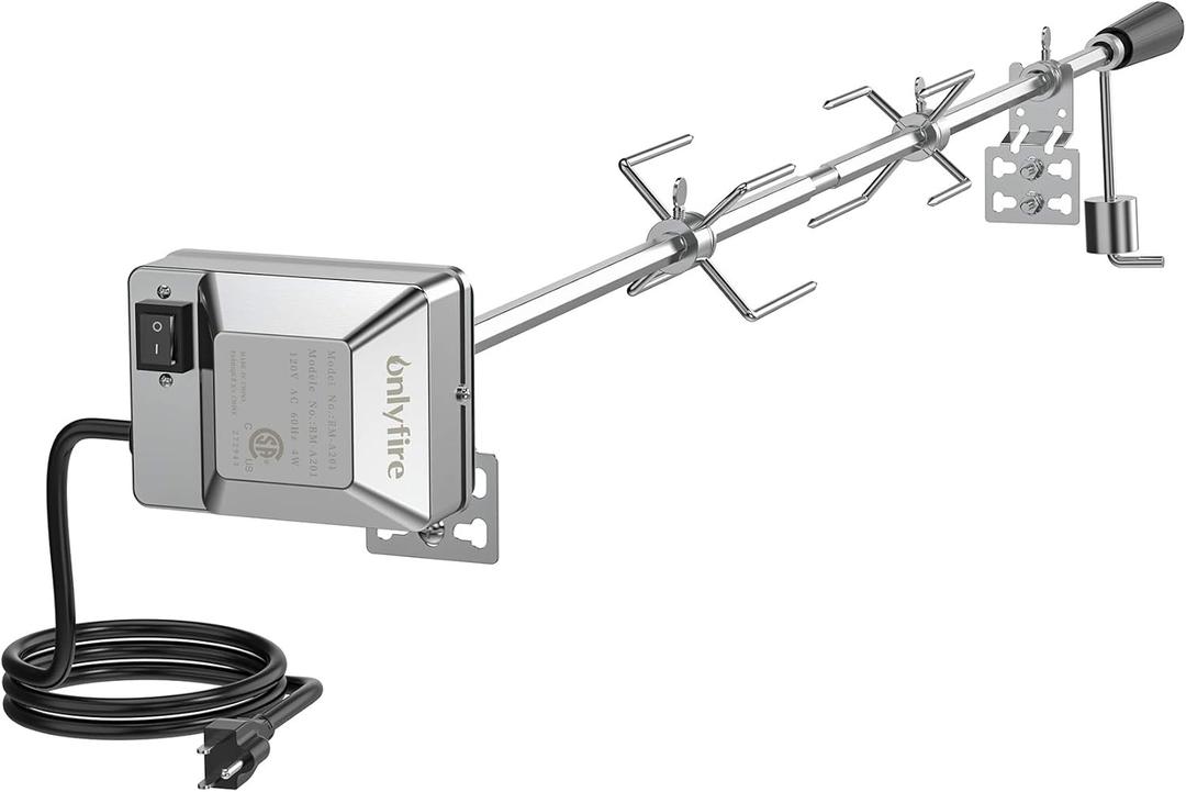 onlyfire Universal BBQ Grill Rotisserie Kit with 110V Electric Motor for Gas Grills - 45" 1/2" Hexagon Spit Rod