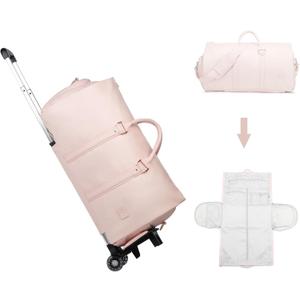 seyfocnia Rolling Garment Bag,Convertible Wheeled Garment Bag with Shoe Compartment for Travel Overnight Carry On Duffle Bag-Pink