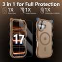 2 x 3 in 1 Magnetic for iPhone 17 Case for Women Girls,1X Screen Protector+1X Camera Lens Protector,Compatible with MagSafe,Translucent Matte,Cute Cat-Ear Wavy Phone Case,6.3",Brown