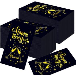 120Pcs New Year Napkins Black Gold Happy New Years Napkins Cheers Cocktail Napkins Decorative Paper Guest Towels for New Years Decorations Holiday Kitchen Birthday Wedding