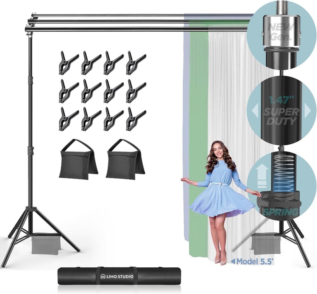 LimoStudio [Super Heavy Duty] 10.1 x 10.4 feet Triple Crossbar Backdrop Stand, Double Background Support, Most Super Duty in Market, Upgraded Structure for Stability, No Wobble No Shaking, AGG3159