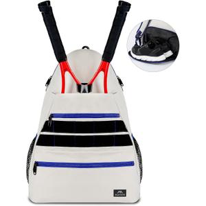 MATEIN Tennis Bag, Large Tennis Backpack for Men & Women with Shoe Compartment Hold 2 Rackets, Pickleball Paddles, Badminton Racquet, Ball Accessories (Beige)
