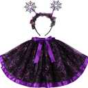 PinkSheep Girls Costume Set,Led Light Up Girls Tutu Skirt with Headband Bow Tie, Kids School Party Outfit Dress Up Cosplay (Medium, Spider Purple)