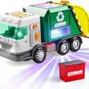 LED Garbage Truck Toy Set Includes Dumpster, Toy Truck with Mode Switch & Volume Control, Trash Vehicle with Lights and Sounds, Automatic Bump & Go Car