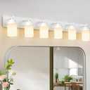 IZORRO Bathroom Light Fixture White, White Glass Shade 46-Inch 6-Light